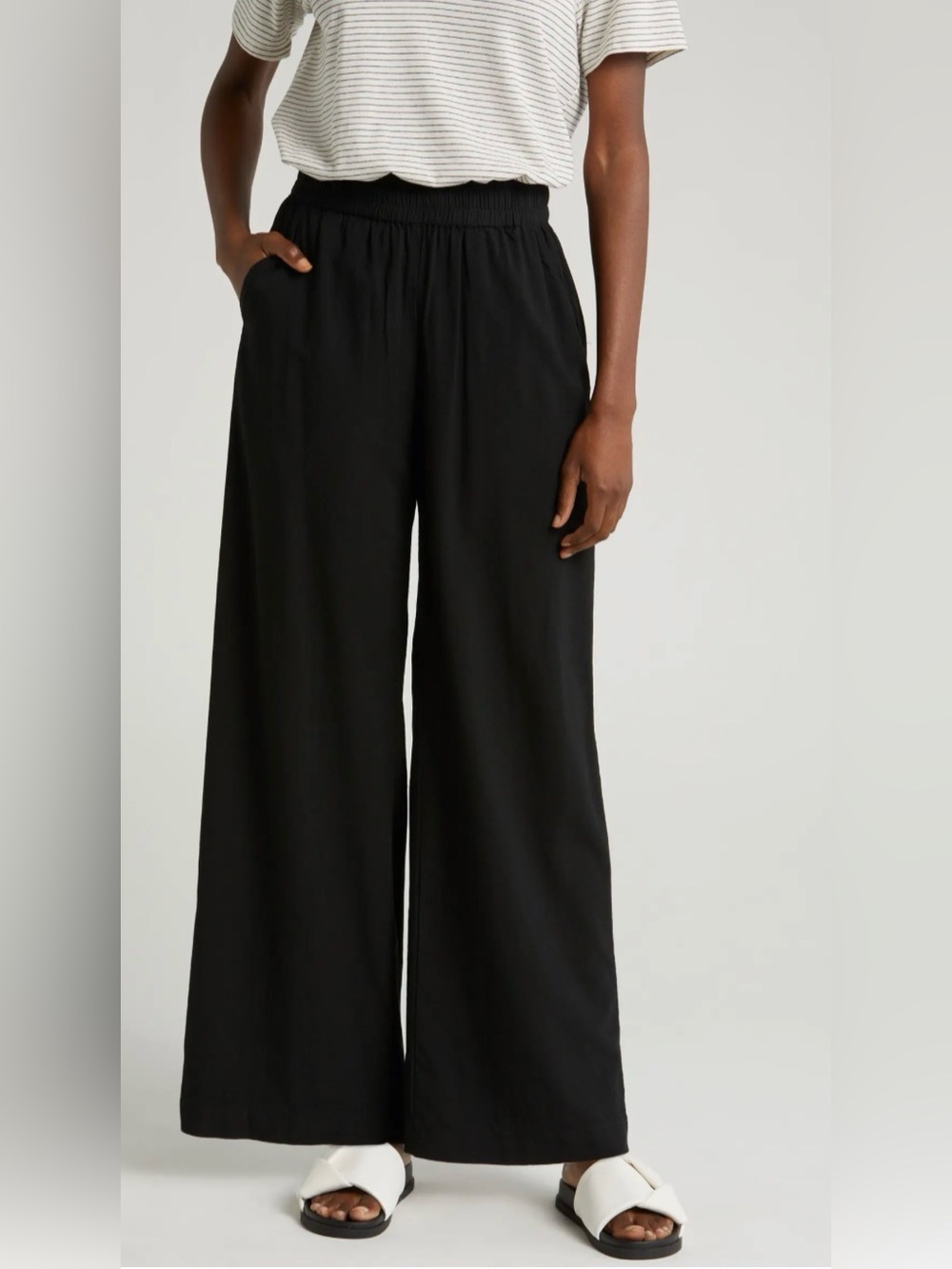Marine Layer Allison Black Wide-Leg Pull-On Pants - size Large